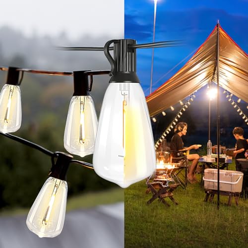 Bdrofn 100FT Solar String Lights Outdoor Waterproof, Solar Patio Lights with Remote Control & 30+2 Dimmable ST38 Edison Bulbs Shatterproof,Solar Powered String Lights for Outside Garden Backyard - size: 100FT