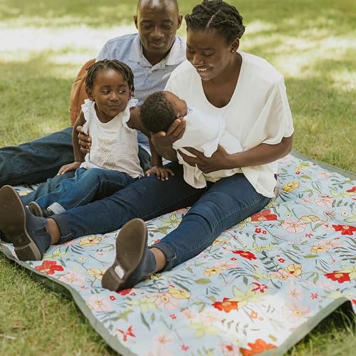 Little Unicorn 5'x10' XL Outdoor Family Picnic & Beach Blanket | Durable & Water-Resistant Fabric | Compact Fold & Easily Wipes Clean | Zipper Pocket (Primrose Patch) - color: Primrose Patch, size: 5 x 10