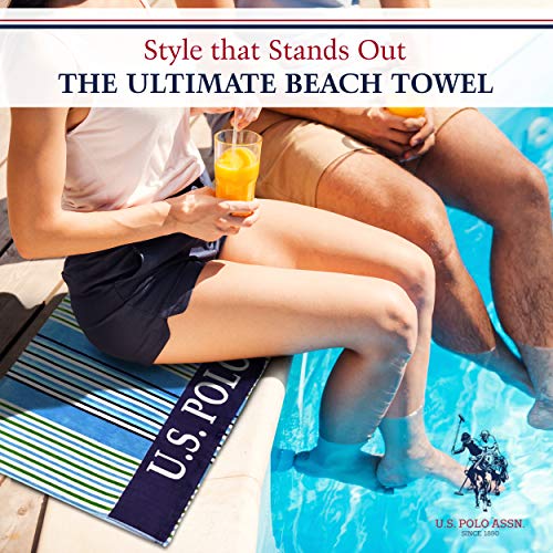 U.S. POLO ASSN. Oversized (40” x 70”) Striped Nautical Design Beach Towel - Luxury Plush Cotton Hotel Quality for Bath, Pool - Port Stripe - color: Port Stripe, size: 40" x 70"