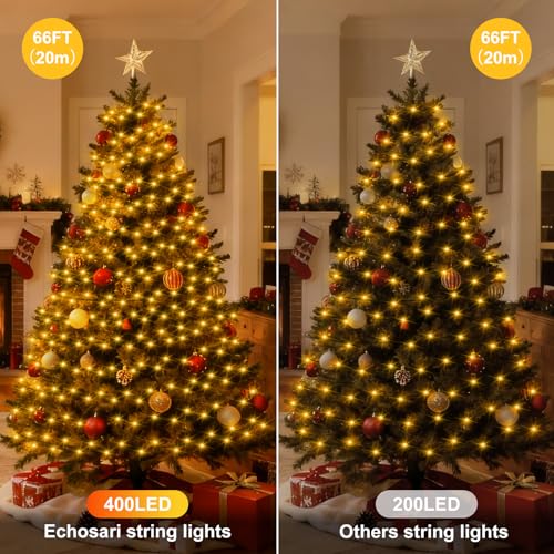 echosari 400 LED Christmas String Lights Connectable, Extra Long 66Ft Outdoor String Lights End-to-end Plug in with Remote Timer for Garden Patio Tree Decor (Warm White) - color: Green White Warm White