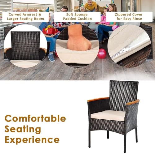 HAPPYGRILL 7-Piece Rattan Patio Dining Set Outdoor Wicker Dining Set with Umbrella Hole, Removable Cushions, Table & Chairs Set with Acacia Wood Table Top - color: Brown & Tabletop B