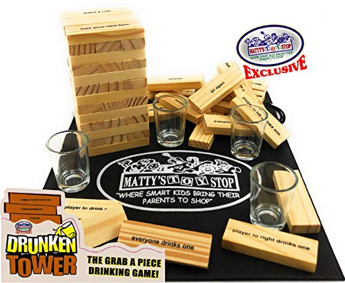 Homeware Deluxe Drunken' Tower The Grab A Piece Adult Party Game with Exclusive Matty's Toy Stop Storage Bag - Adult Party Game