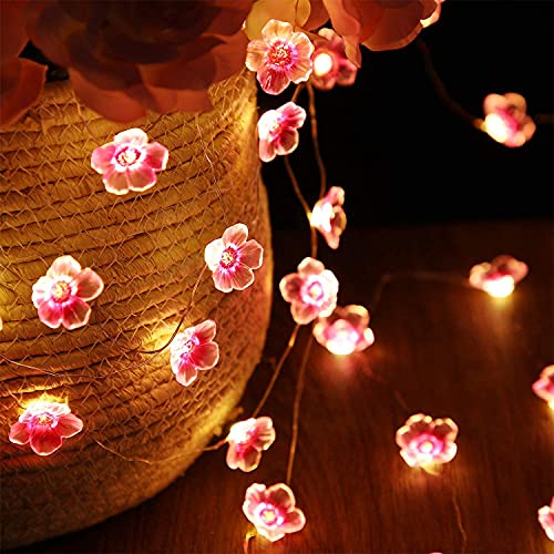 Mudder 1 Pack Cherry Blossom Flower String Lights 13 FT 40 LEDs for Bedroom, Pink Fairy Lights USB and Battery Operated Decorative String Light Indoor Outdoor