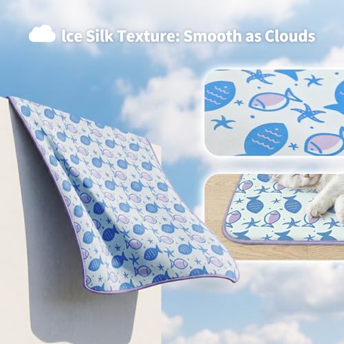 NWK Pet Cooling Mat -Q-Max>0.345 Ice Silk Cooling Mat for Dogs & Cats Portable & Washable Pet Cooling Blanket, Car Seats, Beds for Summer (Purple Fish, 20'' X 16'' X 0.3'') - color: Purple Fish, size: Small (20'' X 16'' X 0.3'')