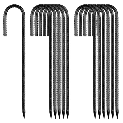 Rebar-Stakes-12-Inch, Ground Stakes Heavy Duty J-Hook Black Coated Anti-Rust Heavy Duty Ground Anchors for Garden Dog Fence Chicken Coop Christmas Decorations Deer Fence 12pcs - color: Black-J-HOOK, size: 12pcs