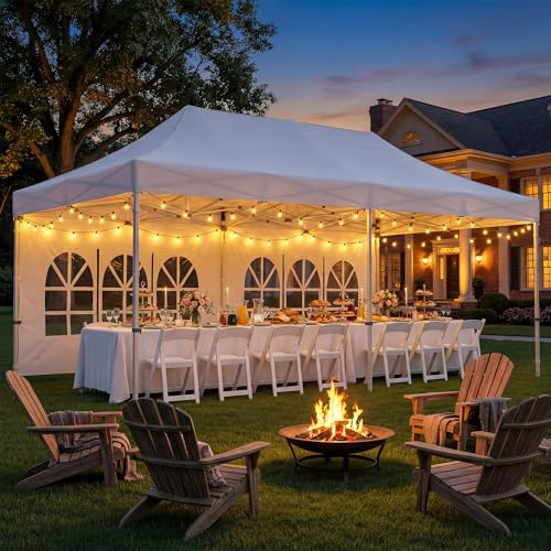LAUSAINT HOME 10x20 Party Tent, Heavy Duty Waterproof Canopy with Removable Sidewalls & Roll-Up Door, Large White Event Shelter with Steel Frame for Wedding, Backyard, BBQ, Camping, for 15–30 People - size: 10x20