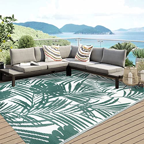 famibay 5x8 Outdoor Rug Waterproof Patio Rug Tropical Outdoor Plastic Straw Rug Outdoor Carpet Reversible Deck Rugs Waterproof Lightweight Portable Rugs for Patio Camping RV(Green) - color: Green & White, size: 5' x 8'