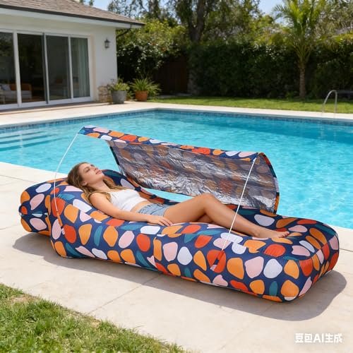 Inflatable Couch,Air Sofa with Sun-Shade Design,Built-in Storage,Ripstop Polyester&Stability Pegs,Portable Air Lounger for Beach,Easy to Carry,2 Inflation Ways(Included Pump) Colorful White - color: Colorful White