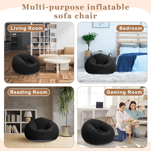 Realspring 6 9 12 Pcs Inflatable Bean Bag Chairs for Adults with Electric Air Pump, Blow up Couch Folding Portable Inflatable Couch Lazy Sofa for Outdoor Movie Night Camping(Black,12 Pcs) - color: Black