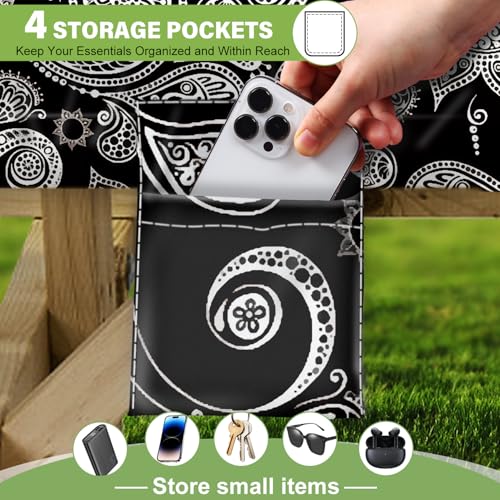 Picnic Table Cover with Bench Covers Table Cloth Tablecloth Summer Outdoor Rv Patio Tent Camping Glamping Campsite Camper Essentials Accessories Items Gear Gadgets Stuff Necessities Supplies Must Have - color: Black Paisley, size: 96in