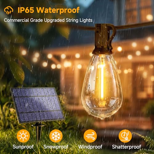 25FT Solar String Lights with Remote, 3 Lighting Mode Outdoor Waterproof Dimmable Patio Lights String with 10+1 Shatterproof S11 LED Bulbs for Backyard-Brown - color: Brown