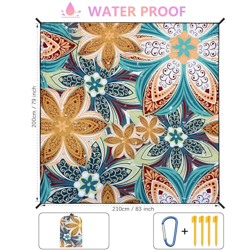HIHOHO Beach Blanket Waterproof Sandproof Beach Mat for 1-8 Adults Quick Drying Durable Outdoor Picnic Mat for Beach Festival Travel Camping Hiking (Flourishing Blossom-R&GN, 79"×83"(4 Person)) - color: Flourishing Blossom-r&gn, size: 6'11" x 6'7"