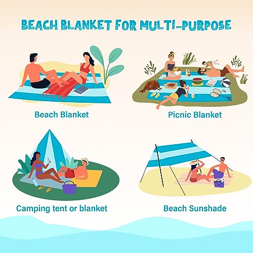 Beach Blanket Waterproof Sandproof 1-7 Adult Oversized 78 '' × 110 '' Lightweight Durable Compact Sand Free Extra Large Beach Mat for Travel Camping Hiking Picnic - color: 2cyan, size: 78“x110”