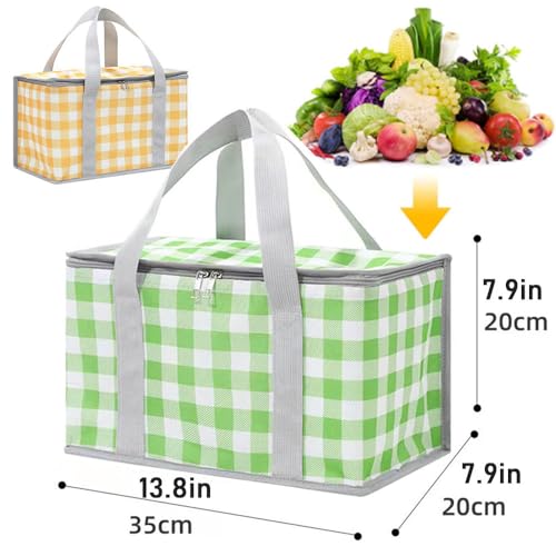 Insulated Picnic Bag Cooler Reusable, Beach Bag Cooler Bags with Zippered Top - Insulated Bag for Hot or Cold,Picnic Basket Collapsible, Picnic,Beach, Outdoor (13.8x7.9x7.9 in) - color: Green