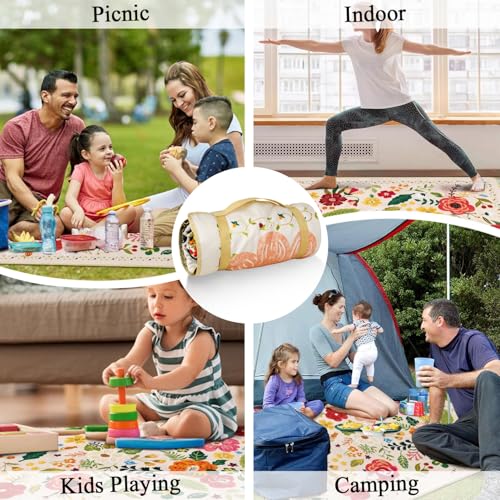 Picnic Blankets Waterproof Foldable Extra Large,80"x 80" Outdoor Beach Blanket Sandproof,3-Layer Lightweight Handy Mat Tote Picnic Camping Rugs for Outside Your Rv (Boho Vintage Floral) - color: Picnic Blankets 3