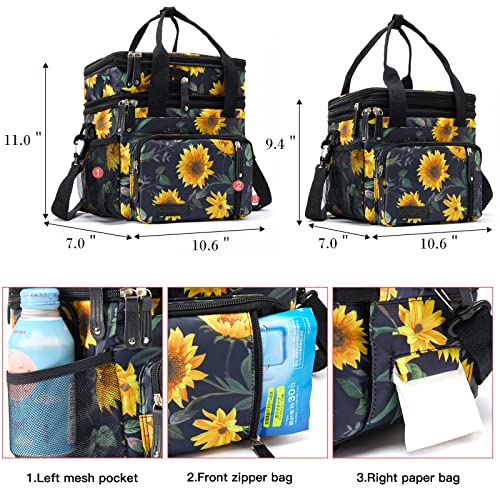 MOV COMPRA Lunch Bag for Women Men Double Deck Lunch Box,Expandable Large Lunch Bags,Leakproof Lunch Box Cooler Bag (Sunflower) - color: Sunflower