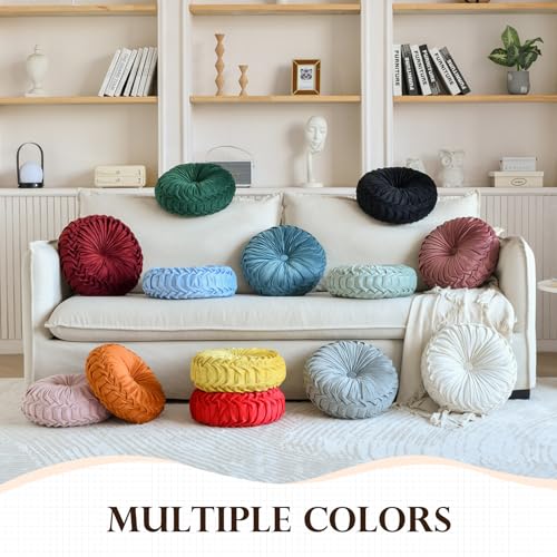 Teieas 2 Pcs Round Throw Pillows Decorative Pumpkin Velvet Boho Pleated Bed Pillows Back Support for Couch Chair Dorm Car 14.96'' (Sky Blue) - color: Blue