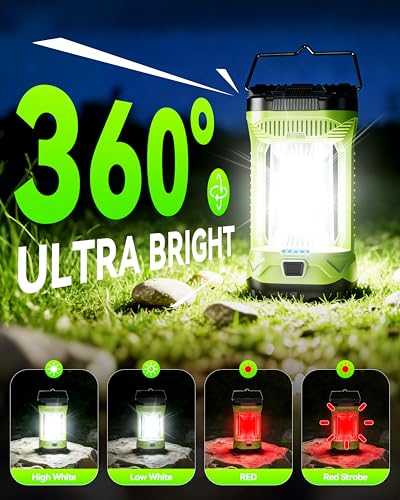 AlpsWolf Camping Lantern Rechargeable, 4000LM LED Lanterns for Power Outages, 4600mAh Super Bright Portabl Lantern & Lights for Emergency, Hurricane, Camping - style: Green-1 pack