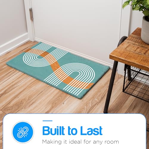 PLUS Haven Coco Coir Door Mat with Heavy Duty Backing, Natural Welcome Blue Abstract Doormat, 17.5”x 30” for Entrance, Front Porch, Easy to Clean Entry Mat, Outdoor and Indoor Uses - color: Blue Abstract