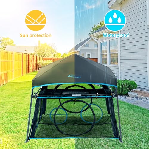Extra Large Catio Outdoor Cat Enclosure, 2-Tier Foldable Cat Tent with 3 Doors for Patio, Balcony, Indoor & Camping, Weatherproof Sunproof Cat Playpen with Carry Bag Included（Patented） - style: A-2 Tier Cat Tent Blue
