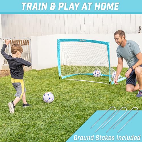 GoSports Portable Soccer Goals for Kids - 13 Color Options - Choose 4 x 3 ft or 6 x 4 ft - Team Tone Pop Up Nets for Backyard - color: Light Blue, style: 4 ft x 3 ft