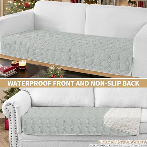 ZNSAYOTX Ultimate Cozy Blankets (30"x53") 100% Waterproof Sofa Mat Blanket for Dog Pets, Bed Couch Protector with Non-Slip Back Washable Durable, Pee Scratch Proof Easy to Clean (Light Grey) - color: Light Grey, size: 30x53 Inch