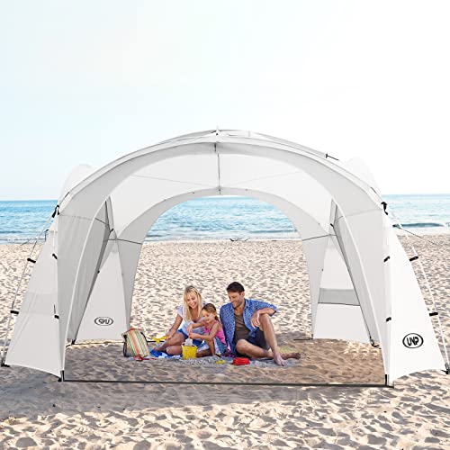 UNP Easy Beach Tent Pop Up Canopy UPF50+ Tent with Side Wall, Ground Pegs, and Stability Poles, Sun Shelter Rainproof, Waterproof for Camping Trips, Backyard Fun, Party Or Picnics - color: White, size: 8 x 8 ft