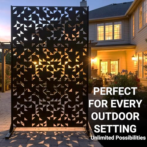 Metal Privacy Screen Outdoor 6FT – Laser-Cut Geometric Mosaic Decorative Steel Panel, Weather-Resistant Freestanding Rustproof Privacy Wall Divider for Patio, Garden, Deck & Balcony - color: Black Mosaic