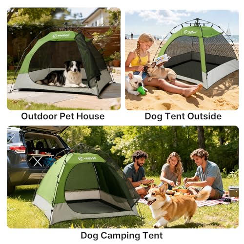 Veehoo Pop Up Dog Tent House for Indoor Outdoor, Portable & Waterproof Dog Canopy Shelter with Cool Mesh, Foldable Automatic Pet Tent for Dogs with Camping Mat and Bag for Large & Extra Large Dogs - size: 47.2"L × 47.2"W × 37.4"H