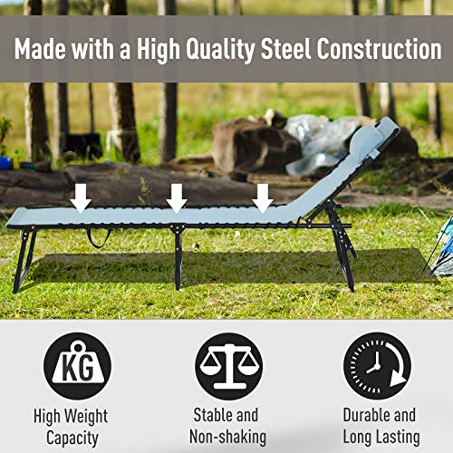 Outsunny Folding Chaise Lounge Chair, Patio Sun Tanning Chair, Outdoor Chaise Lounger with 4-Position Reclining Back, Breathable Mesh Seat for Beach, Poolside, Yard, Baby Blue - color: Sky Blue, size: 1 Pack