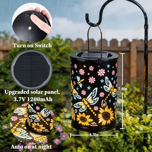 Solar Lanterns Outdoor Waterproof Solar Lights Outdoor Garden, Gifts for Women Mother's Day Mom Grandma, Hanging Solar Lights Dragonfly Garden Decor for Patio, Yard, Lawn, Porch, Backyard - style: Dragonfly