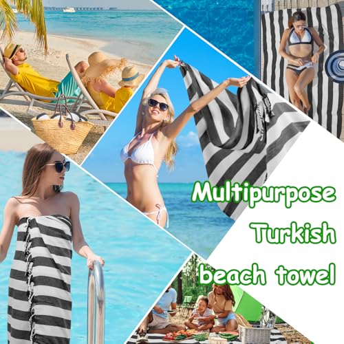 Set of 6 Turkish Beach Towel, Cotton Beach Towels, 36 x 71 Inches Turkish Towel, Sand Free, Quick Dry, Lightweight Beach Towels for Adult Black - color: Black, size: 6 Pack