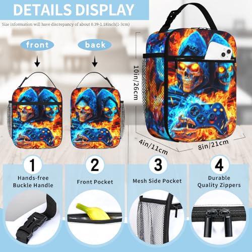 Boys Lunch Box for School Insulated Lunch Bag for Boys Girls Cool Skull Game Reusable LunchBag for School Work Office Picnic Hiking Beach Portable Lunchbox with Adjustable Strap For boys 8-12 teenager - color: two skull game