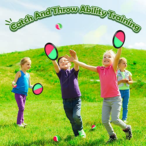 Charniol Kids Toys Toss and Catch Game Set Beach Game Outdoor Ball Sports Games Toss and Catch Ball Nylon Toys for Kids Adults (Pink, Green, Black,12 Paddles 6 Balls) - color: Pink, Green, Black