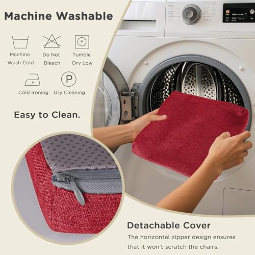 AddGrace Anti-Slip Bar Stool Cushions Square Bar Stool Seat Cushions with Ties Set of 4 Small Square Chair Pads with Machine Washable Cover 12"X12"X2" (Red) - color: Red