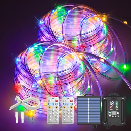 ICRGB Solar Rope Lights Outdoor, 132FT 400 LED Solar Rope Lights,IP67 Waterproof, 8 Modes, Outdoor Patio Porch Tree Wedding Christmas Pool Garden Decorative (Multi-Colored) - color: Multicolor, size: 132FT