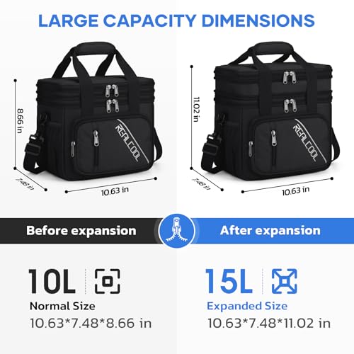 RealCool Lunch Bag, Insulated Lunch Box for Men Women, Double Deck Leakproof Soft Cooler Bag with Adjustable Strap, Reusable Lunchbox for Work, Travel, Camping (Black) - color: Black