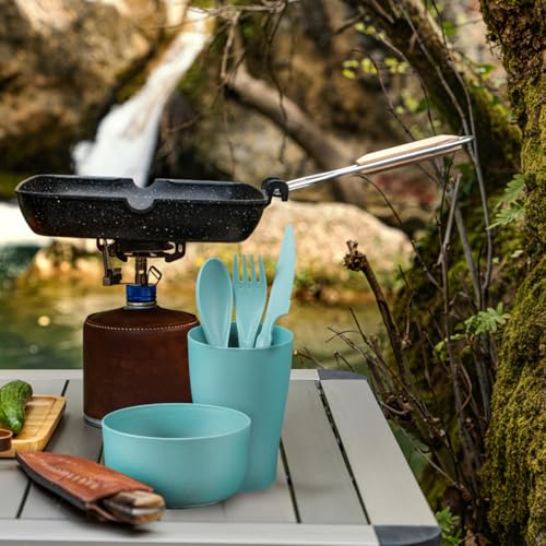 Wheat Straw Tableware Set Unbreakable Dinnerware with Reusable Utensils Lightweight Plates Bowls and Cutlery for Home Picnic Travel Dishwasher Safe