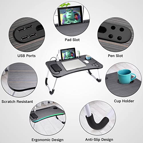 Slendor Lap Desk with Cup Holder, Foldable Laptop Table for Bed, Portable Bed Desk for Laptop and Writing, Computer Tray with Tablet Slot, Notebook Stand Reading Holder for Couch Sofa Floor,Black - color: Black