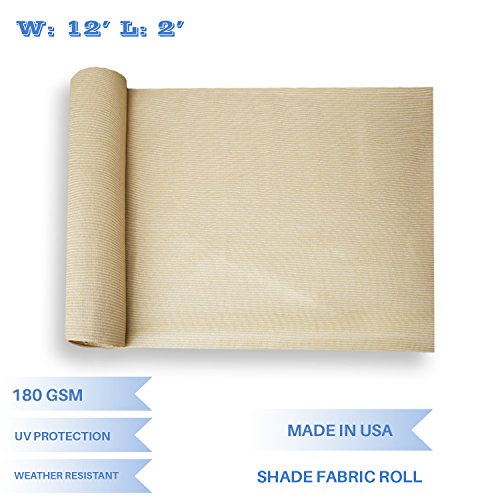 E&K Sunrise 12' x 2' Sun Shade Fabric Roll Outdoor Sun Shade Cloth Pergola Cover for Backyard Garden Patio Deck Greenhouse (Beige)