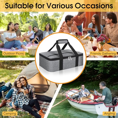 Insulated Casserole Carrier, Portable Casserole Carrier for Hot or Cold Food Lunch Tote Warmer or Cooler Bag, Lasagna Lunch Bag for Potluck Parties- Fits 9" x 13" Baking Dish-Grey - color: Gray, size: 16x10x4 in