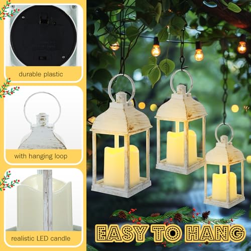 12 Set 10 Inch White Decorative Candle Lanterns Bulk Lanterns Centerpiece with LED Flameless Candle Indoor Outdoor Battery Powered Hanging Lights for Wedding Mother Day Party Decoration - color: White