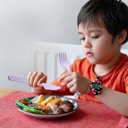 Reusable Travel Utensils Set with Case, 2 Sets Wheat Straw Portable Plastic Fork Spoons Knife Cutlery, Camping Eco-Friendly BPA Free Tableware for Kids Adults Work Picnic or Daily Use (Black+Purple) - color: Black+Purple