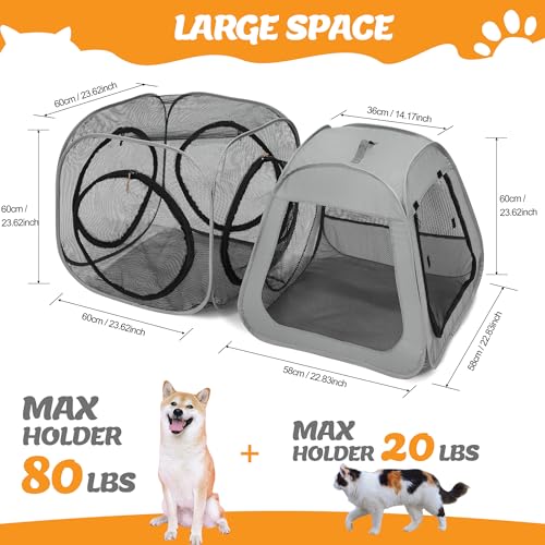 Portable Cat Playpen, Trapezoidal Design for Better Standing, Foldable Pet Tent for Indoor and Outdoor Use of Kitten and Puppy, Dog Play Enclosure with Removable Bottom, Cat Houses & Condos - color: Black-Cube all Mesh