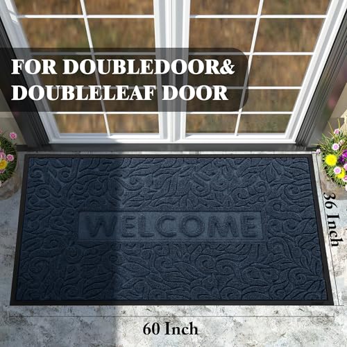 Yimobra Large Welcome Mat 60x36, Waterproof Non-Slip Outdoor Mats for Front Door Outside Entrance, Low-Profile Entryway Mat Indoor for Garage Patio, Blue - color: Blue, size: 60x36 Inch