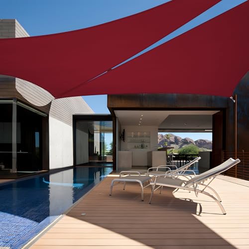 TANG 5'x5'x5' Waterproof Sun Shade Sail Triangle Outdoor Canopy UV Block Shade Cloth with Curved Edge for Patio Backyard Pool Pergola Cover, Red - color: Red, size: 5'x5'x5'