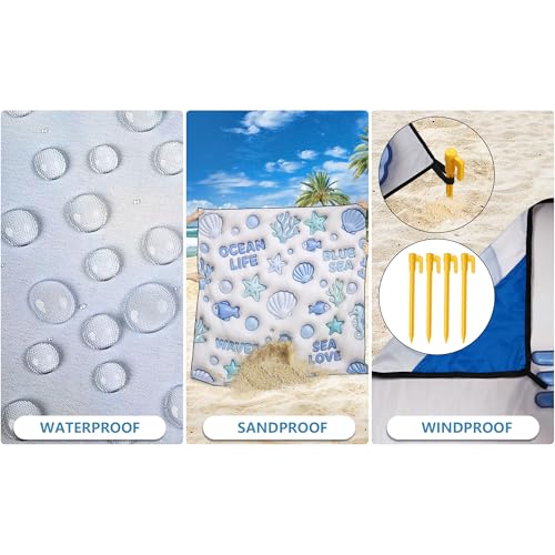 HIHOHO Beach Blanket Waterproof Sandproof Extra Large Beach Mat 79" X 83"/120"x108"for 1-8 Adults Quick Drying Durable Outdoor Picnic Mat for Beach Travel Camping Hiking - color: 3d Ocean, size: 79" X 83"（1~3 person）