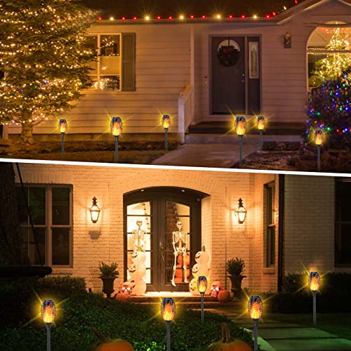 EOYIZW 8 Pack Solar Torch Light with Flickering Flame, 12 LEDs Solar Lights Outdoor, IP65 Waterproof Tiki Torches for Outside Landscape Decoration Outdoor Lights for Garden Yard Patio - color: Yellow, size: 12LED-8Pack