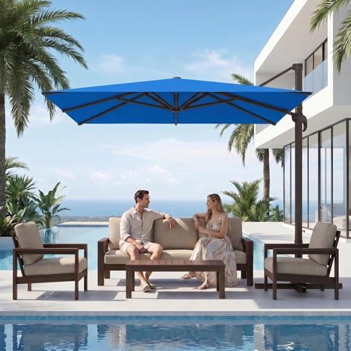 Kingdura 10' X 10' Cantilever Patio Umbrella, Large Square Aluminum Outdoor Offset Umbrella with 360-degree Rotation, 4 Position Tilt, UV Protection for Pool Deck Garden Patio (Royal blue) - color: Royal blue, size: 10x10 FT (No Base)