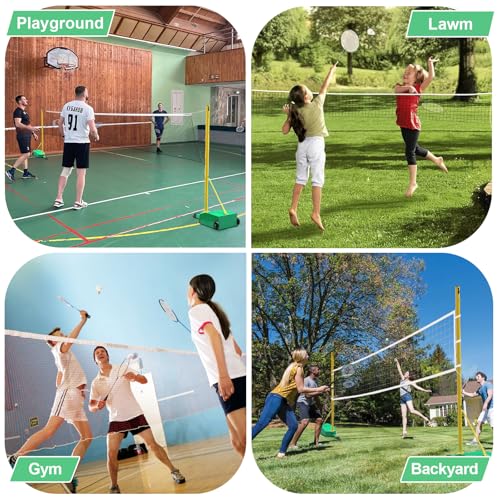 Badminton Net Pole - 5.1FT Portable Badminton Net Frame Poles with Smooth - Rolling Wheels,Heavy Duty Badminton Nets Stand Base for Badminton Net in Backyard, School, Park - Indoor & Outdoor